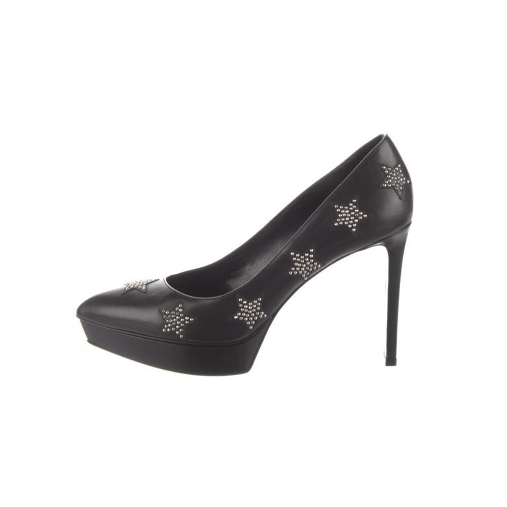 Saint Laurent Paris 38 / 8 Heels Black Leather Star Studded Pumps Stilletos
